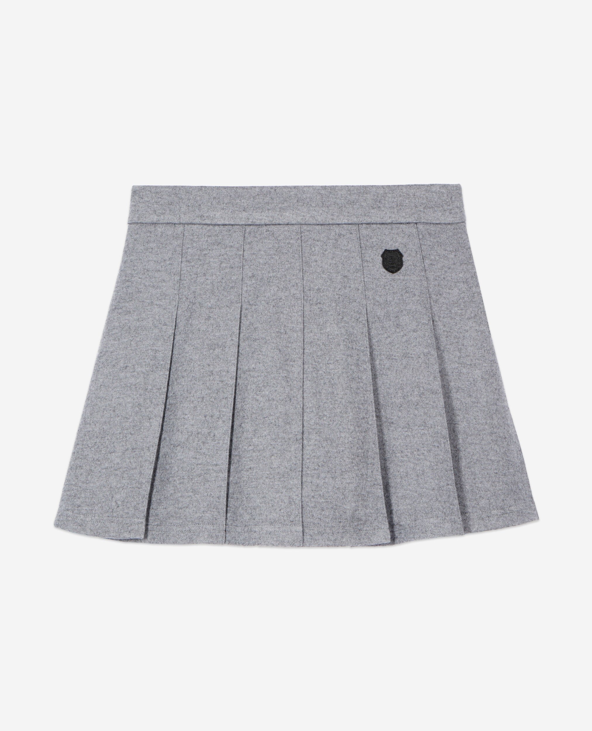 Jupe courte plissée grise, GREY MELANGE, hi-res image number null