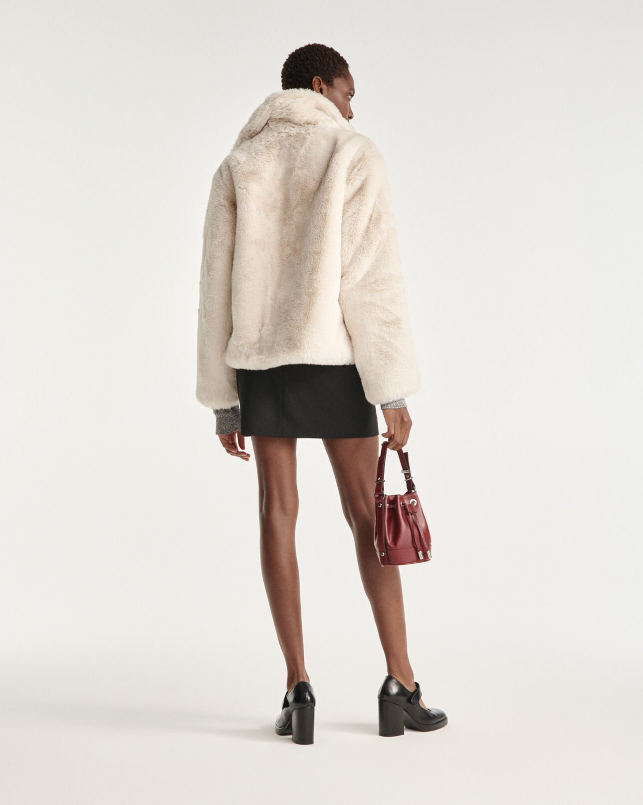 The Kooples WOMEN WHITE white faux fur coat with leather