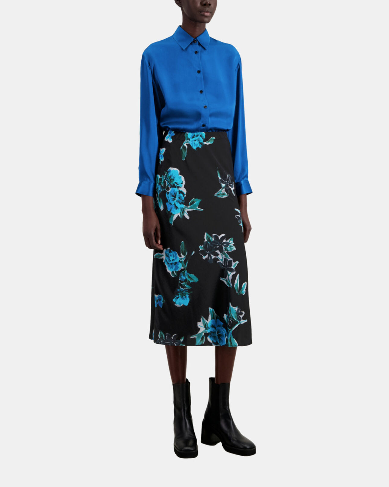 The Kooples WOMEN BLACK BLUE long printed skirt