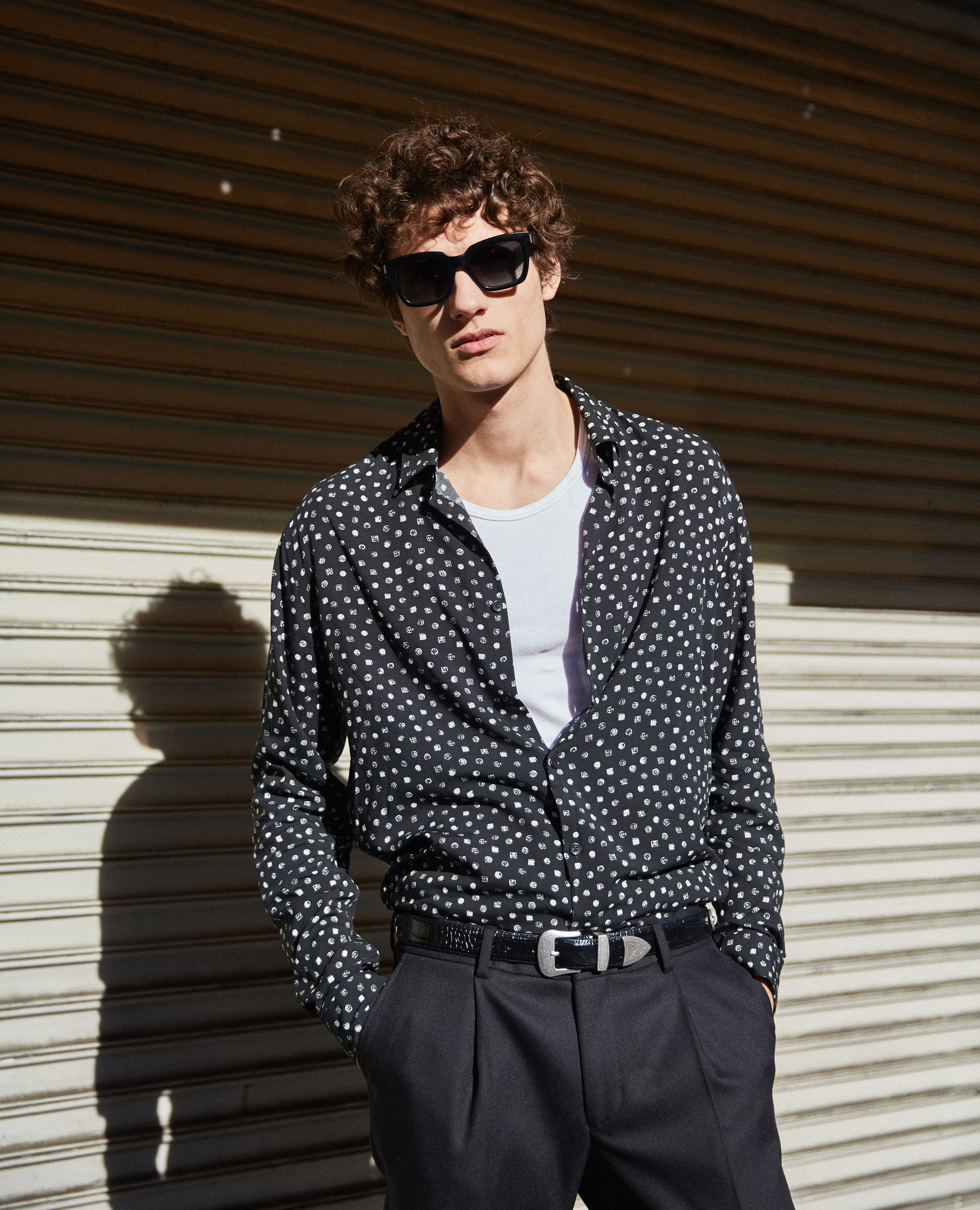 Relaxed fit shirt with classic collar lyocell squares and polka dots