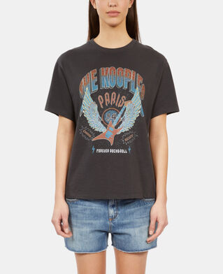 The Kooples F BLACK WASHED black t-shirt with guitar serigraphy