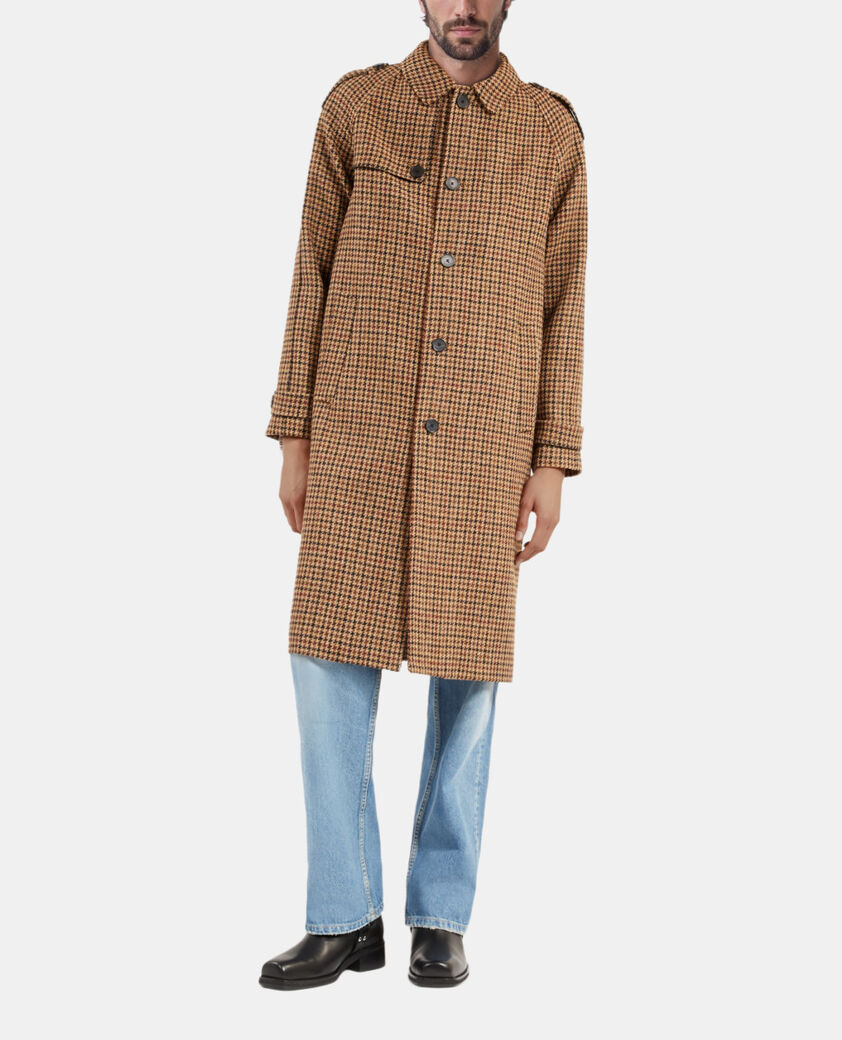 The Kooples H BROWN the kooples x harris tweed long brown houndstooth wool coat
