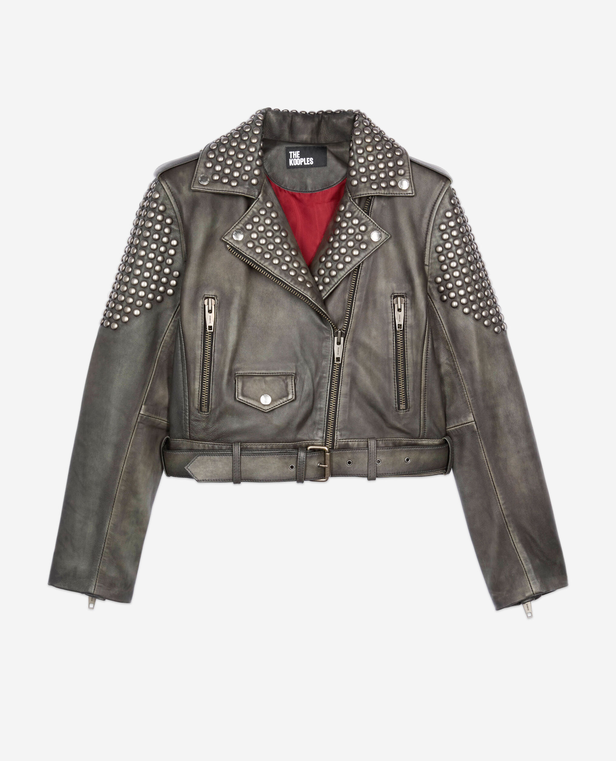 Studded black leather jacket, BLACK, hi-res image number null