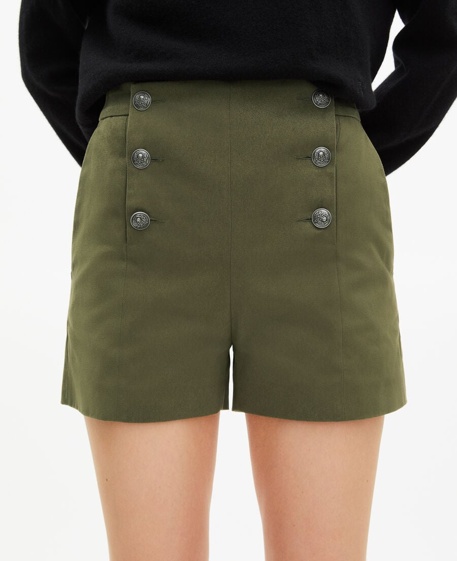 The Kooples F KAKI khaki double-breasted straight shorts