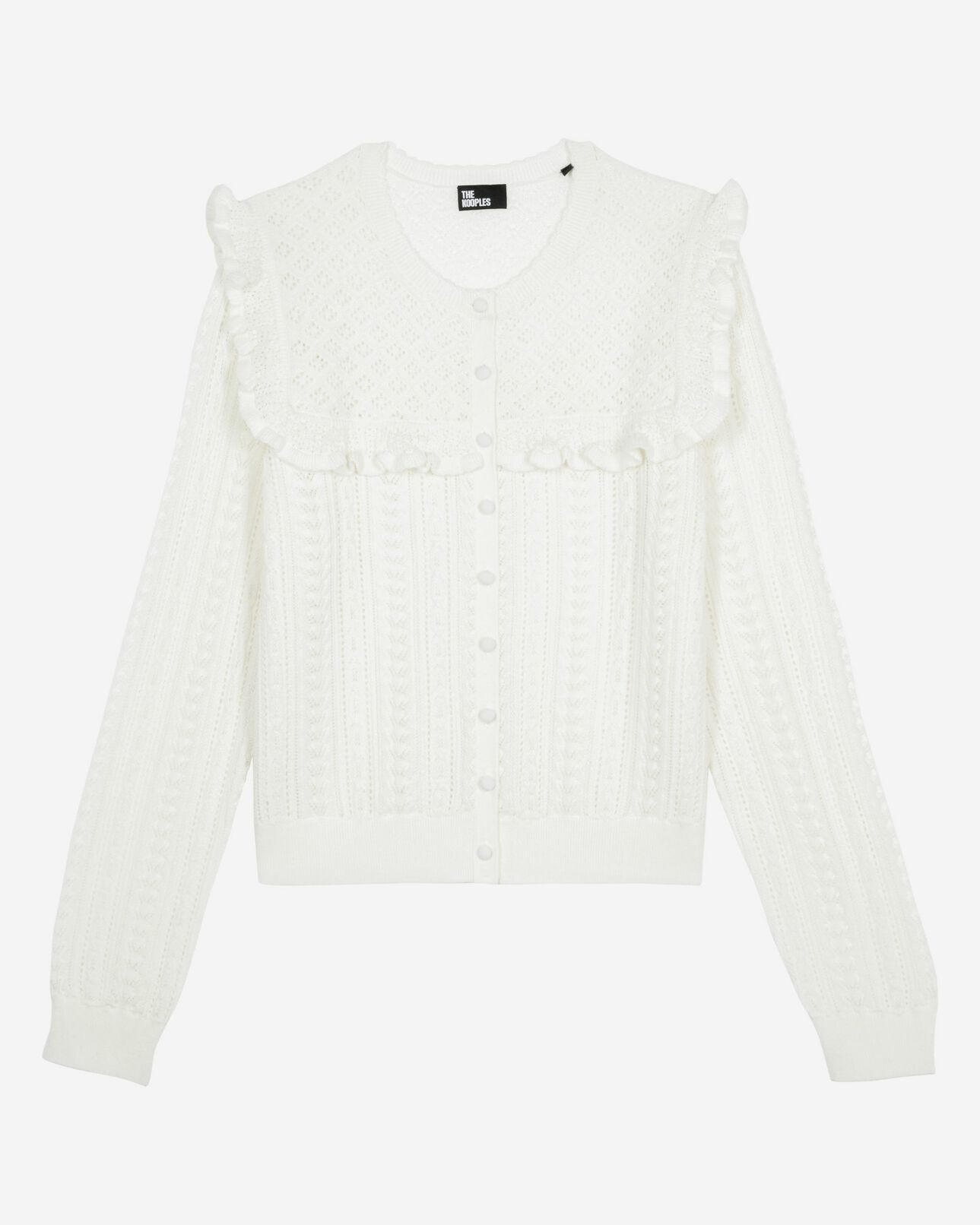 The Kooples FEMME ECRU cardigan avec volants en laine mérinos écru