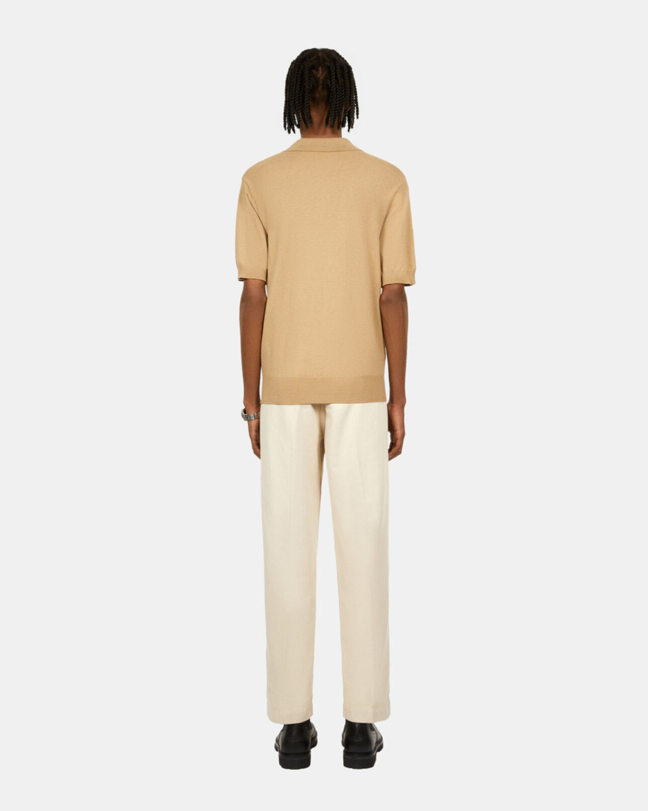 The Kooples MEN BEIGE brown knitted polo t-shirt