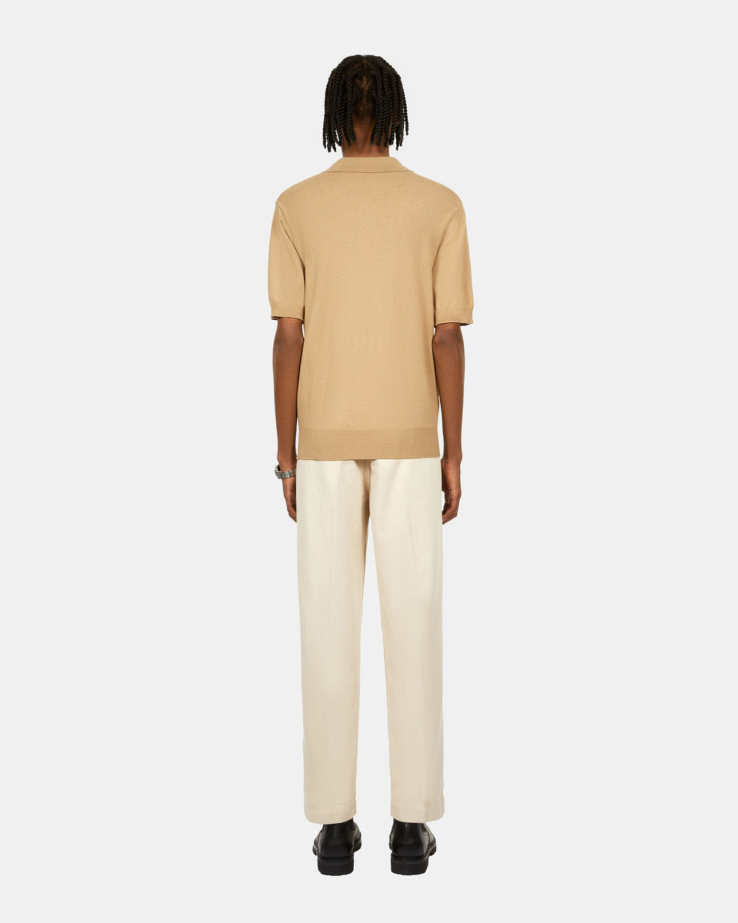 Brown knitted polo t-shirt, BEIGE, hi-res image number null
