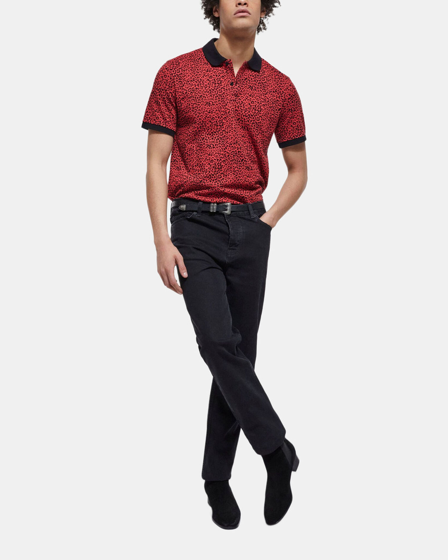 Red polo with leopard print, DARK RED, hi-res image number null