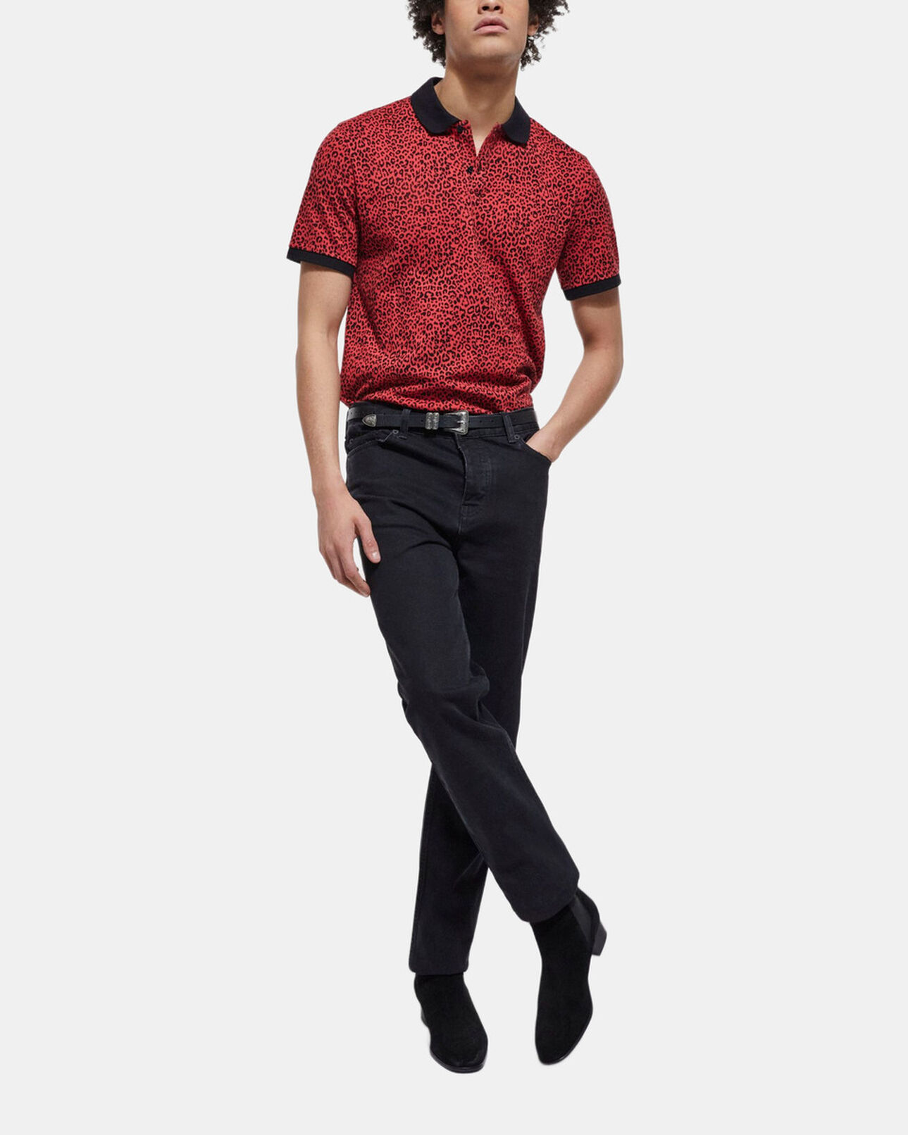 The Kooples MEN DARK RED red polo with leopard print
