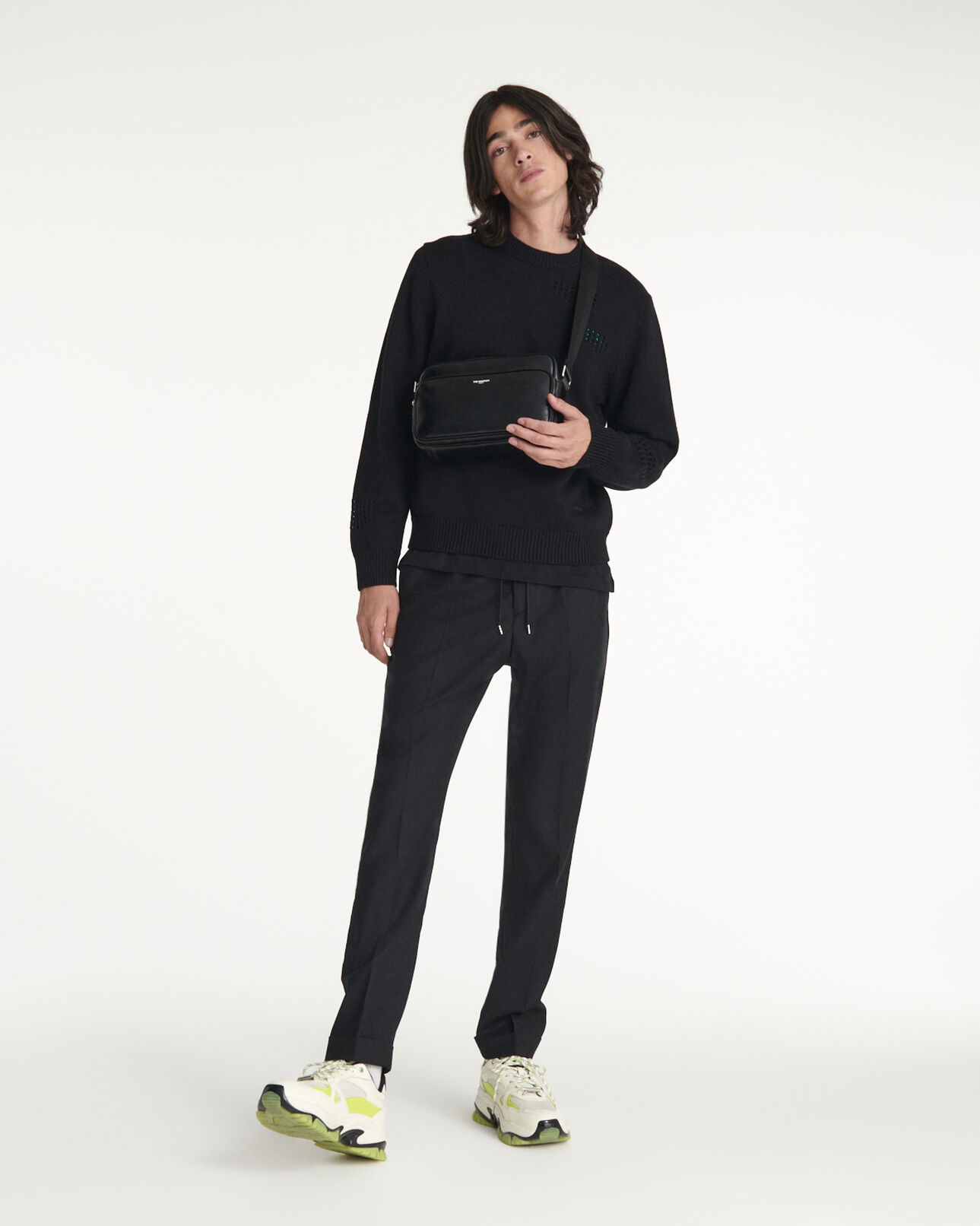 The Kooples MEN BLACK black sweater in wool blend with detail
