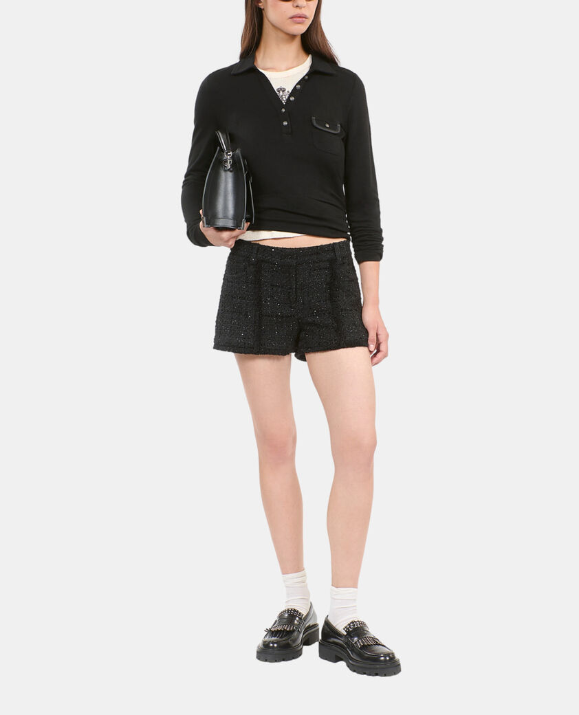 The Kooples WOMEN BLACK black long-sleeved polo t-shirt