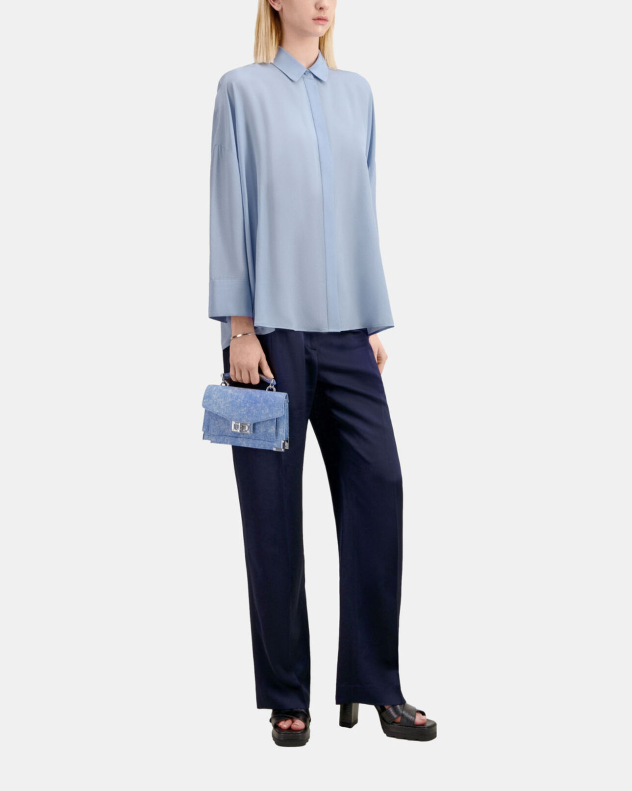 The Kooples MUJER LAVENDER camisa holgada de seda lavada azul