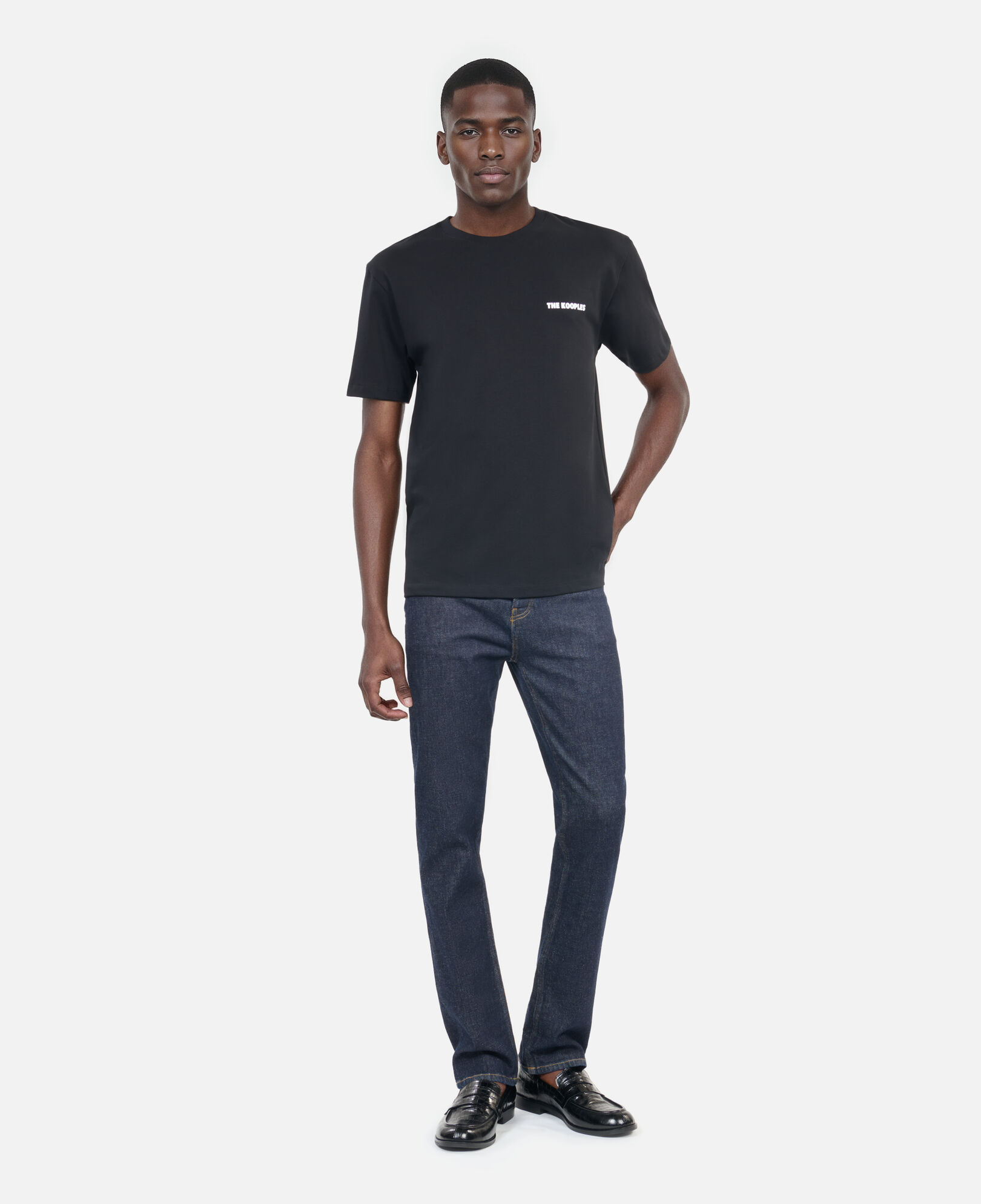 The Kooples MEN BLACK men's black t-shirt with logo serigraphy