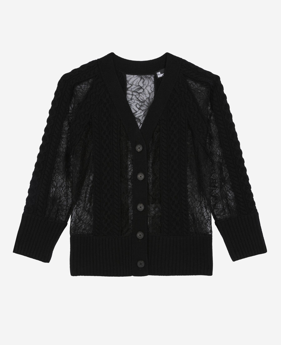 The Kooples WOMEN BLACK black wool and lace cardigan