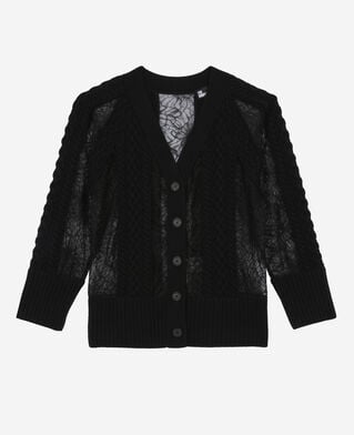 The Kooples FEMME BLACK cardigan en laine et dentelle noir