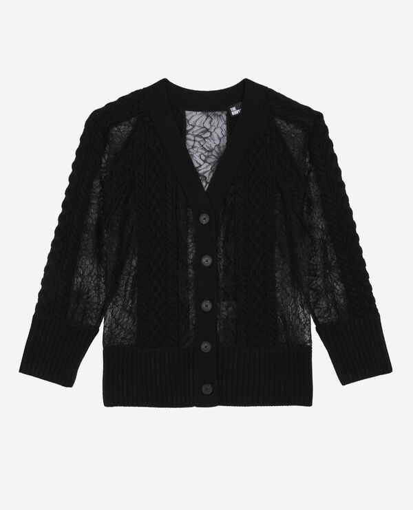 The Kooples WOMEN BLACK black wool and lace cardigan