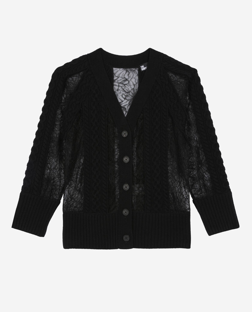 The Kooples DAMEN BLACK strickjacke aus wolle und spitze schwarz