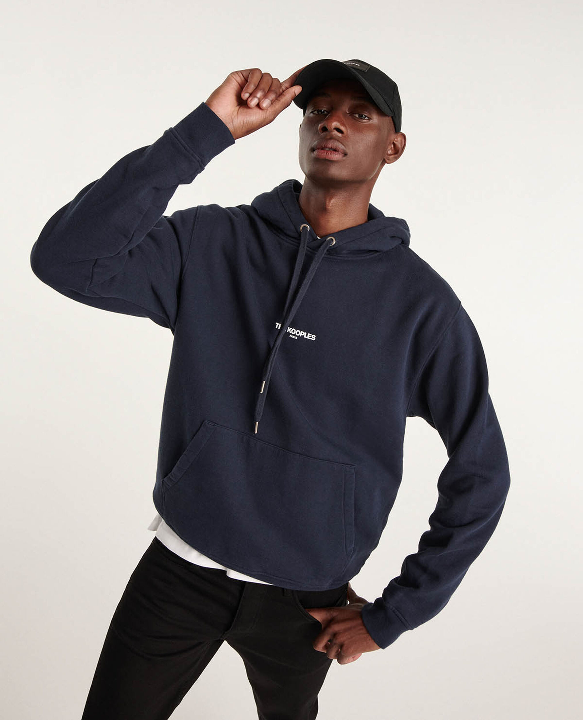 Navy blue printed hoodie, NAVY, hi-res image number null