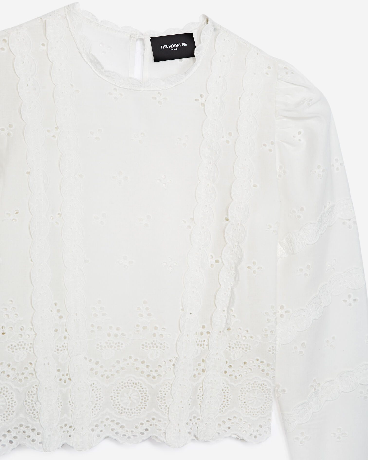 Top blanc manches longues broderie, ECRU, hi-res image number null