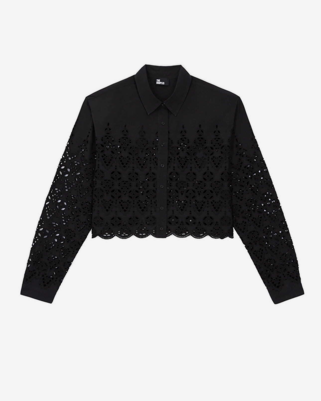 The Kooples DAMEN BLACK kurzes, schwarzes hemd mit englischer stickerei