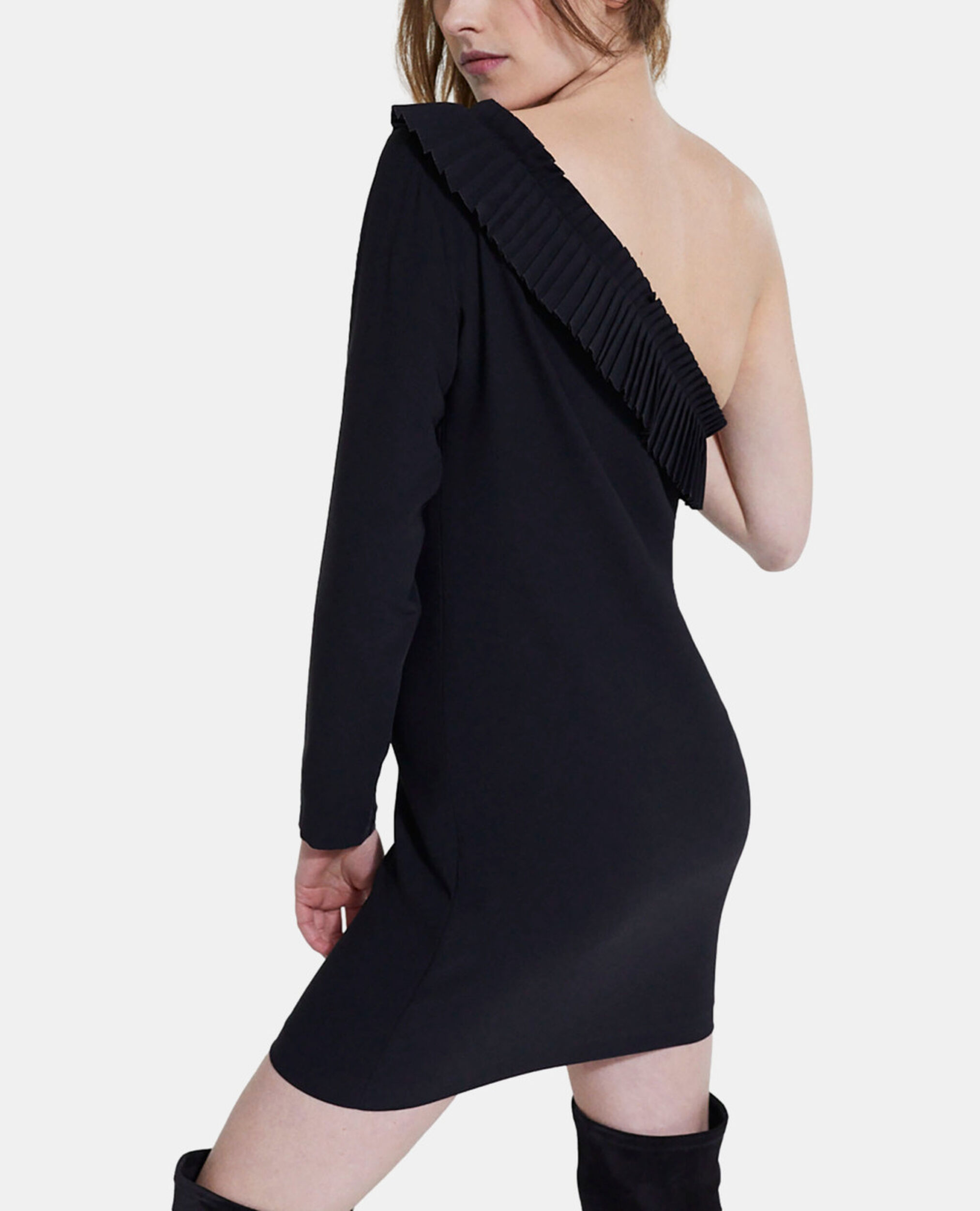 Schwarzes kurzes Kleid mit einer Schulter, BLACK, hi-res image number null