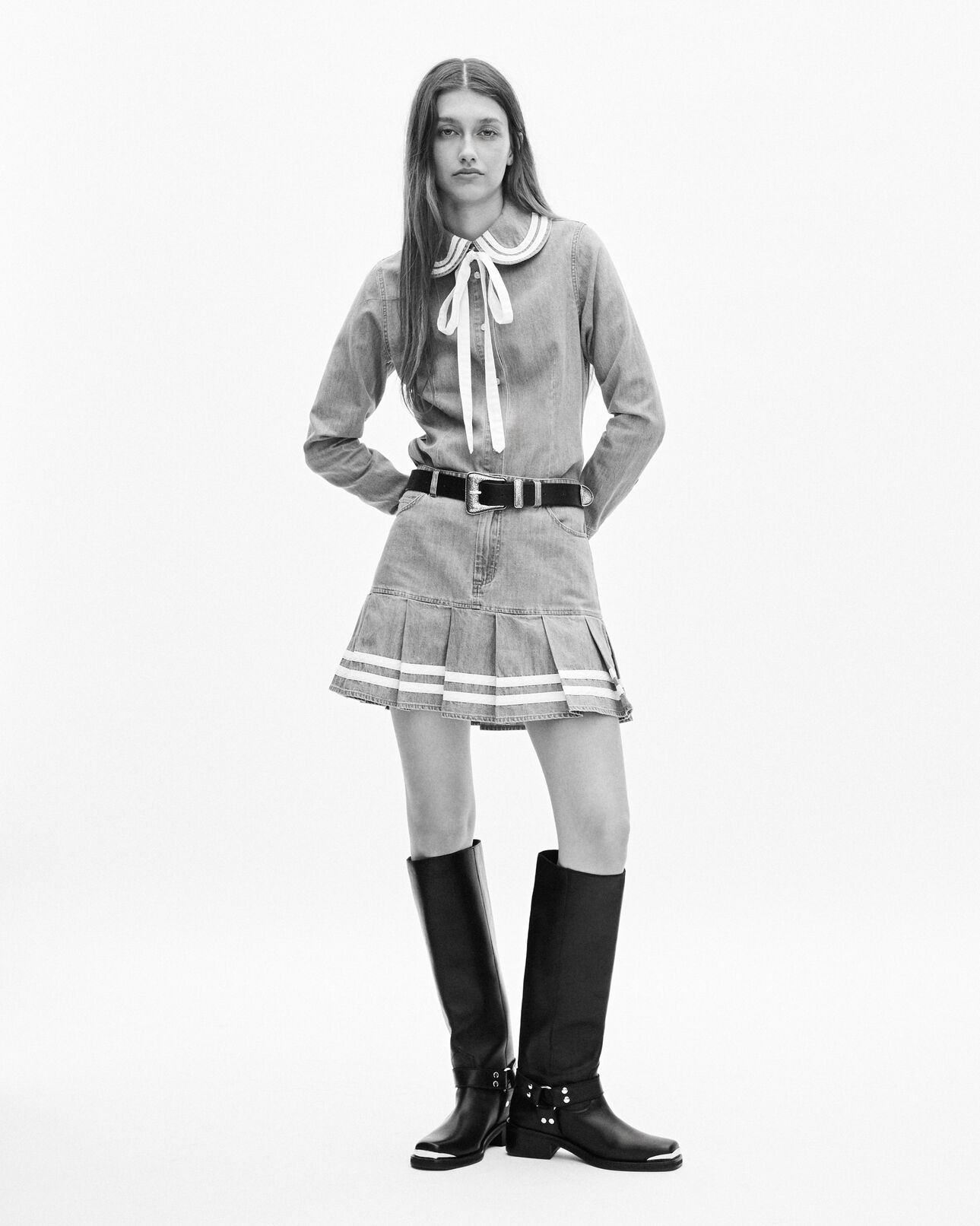 The Kooples FEMME BABY BLUE jupe courte plissée en denim