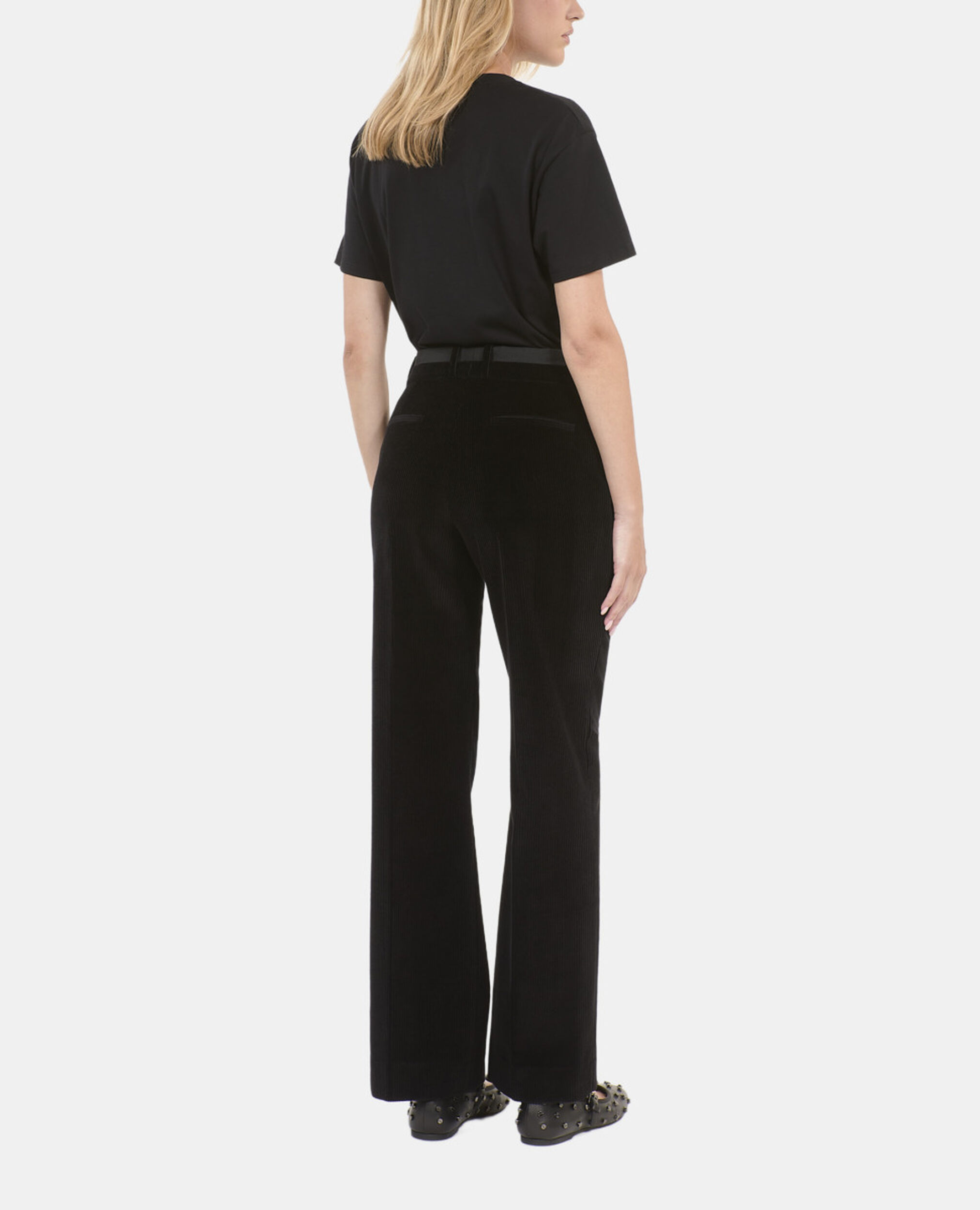 Black corduroy straight-leg tailored pants, BLACK, hi-res image number null