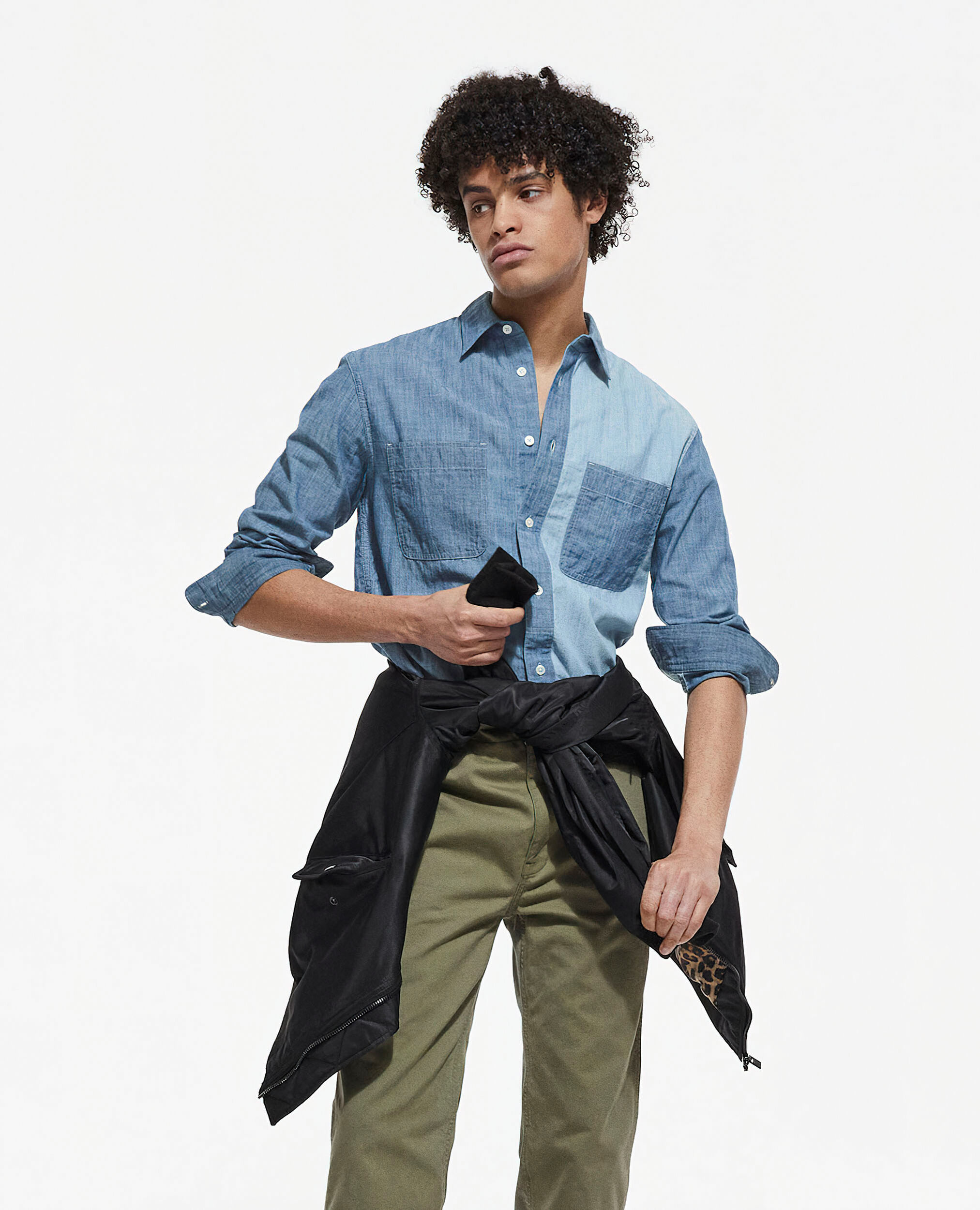 Blue classic collar denim shirt, CHAMBRAY BLUE, hi-res image number null