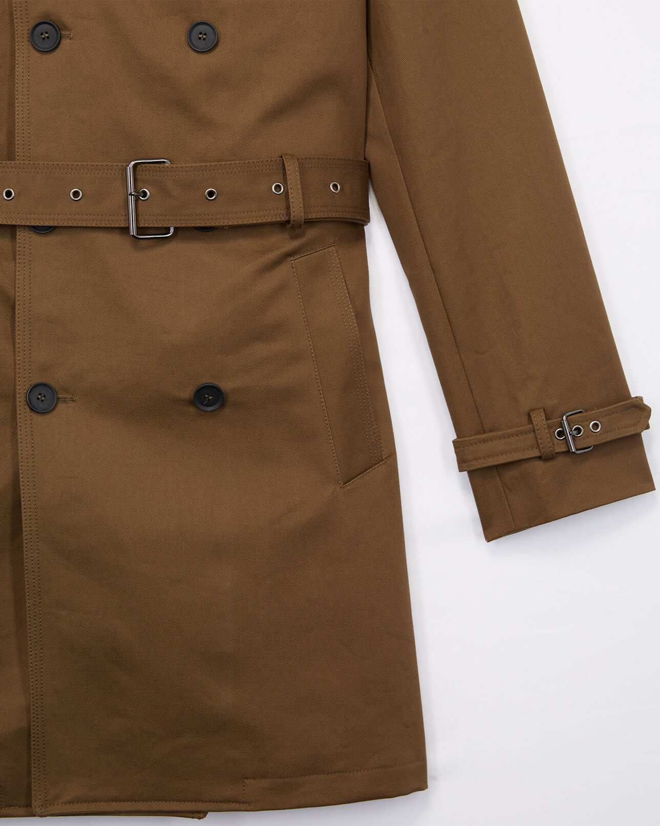 The Kooples MEN KAKI STONE double-breasted trench coat in cotton twill