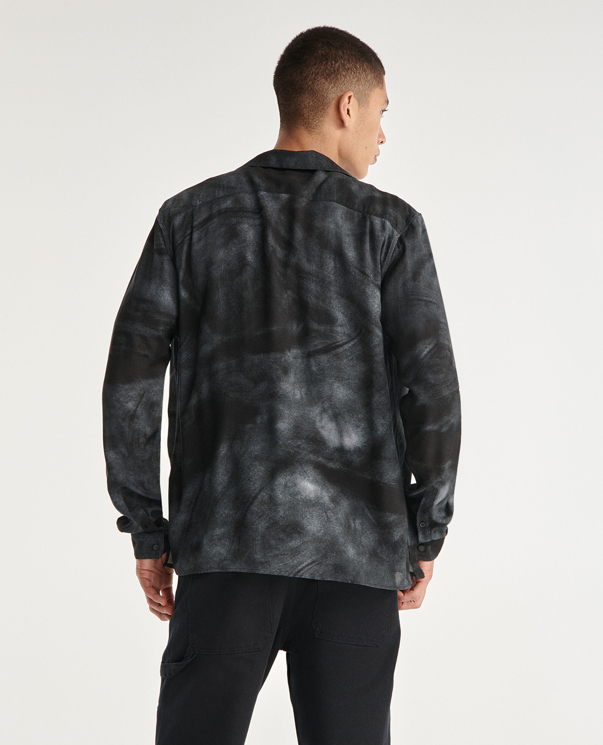 Flowing gray and white printed shirt, ANTHRACITE, hi-res image number null