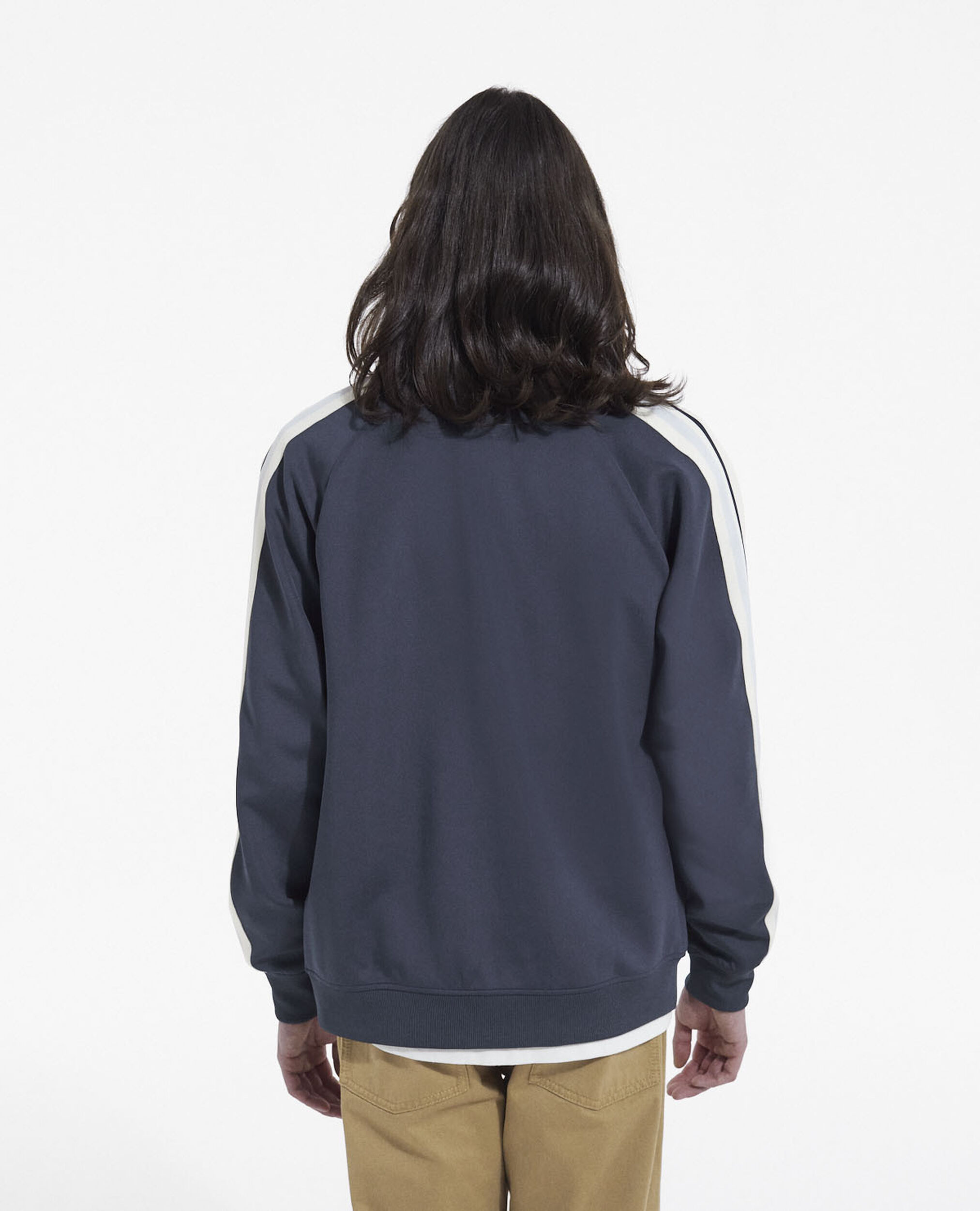 Blue technical fabric sweatshirt with ecru bands, NAVY, hi-res image number null