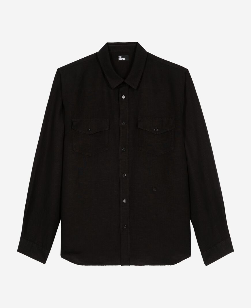 The Kooples HOMME BLACK chemise en mix lin noire