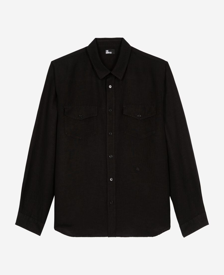 The Kooples MEN BLACK black linen mix shirt