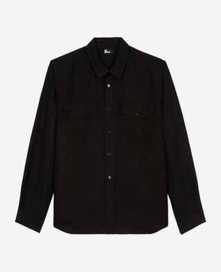 The Kooples HOMME BLACK chemise en mix lin noire