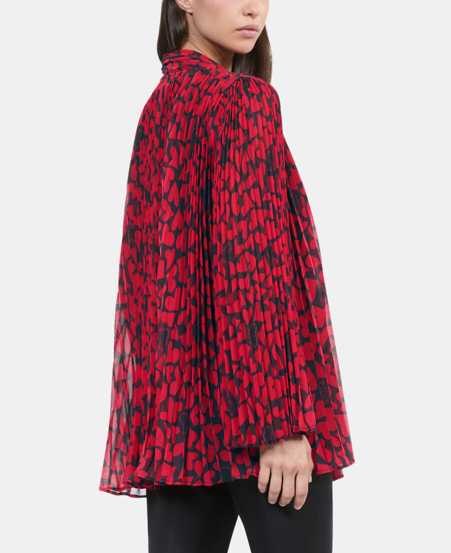 The Kooples FEMME BLACK - RED top pliss&eacute; imprim&eacute; c&oelig;urs
