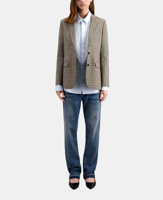 The Kooples FEMME ECRU / BLACK / BURGUNDY blazer prince de galles beige et bordeaux