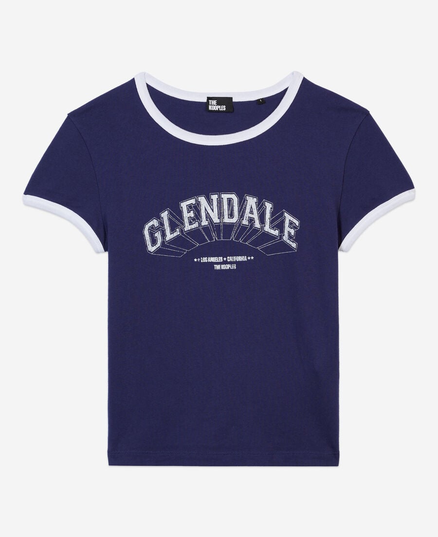 The Kooples F WASHED NAVY navy blue t-shirt with glendale serigraphy