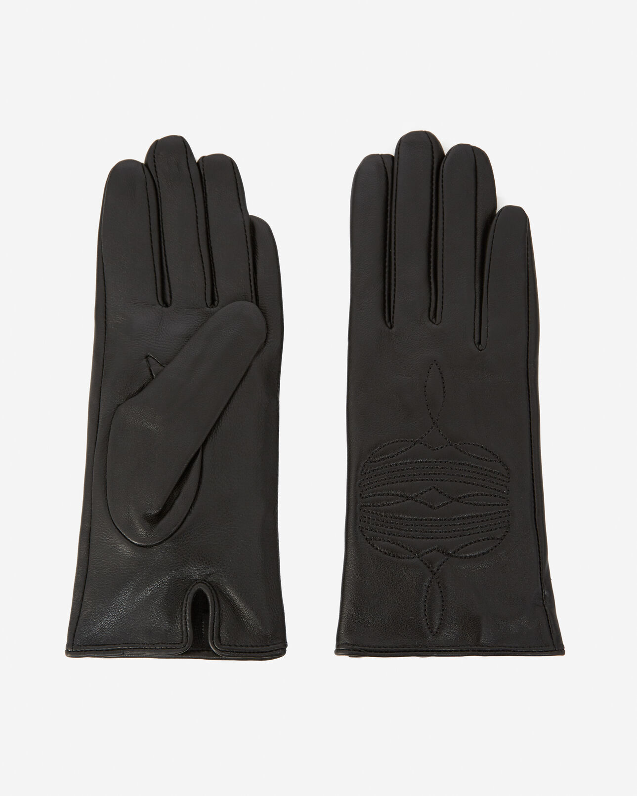 The Kooples FEMME BLACK gants cuir noir à broderie western