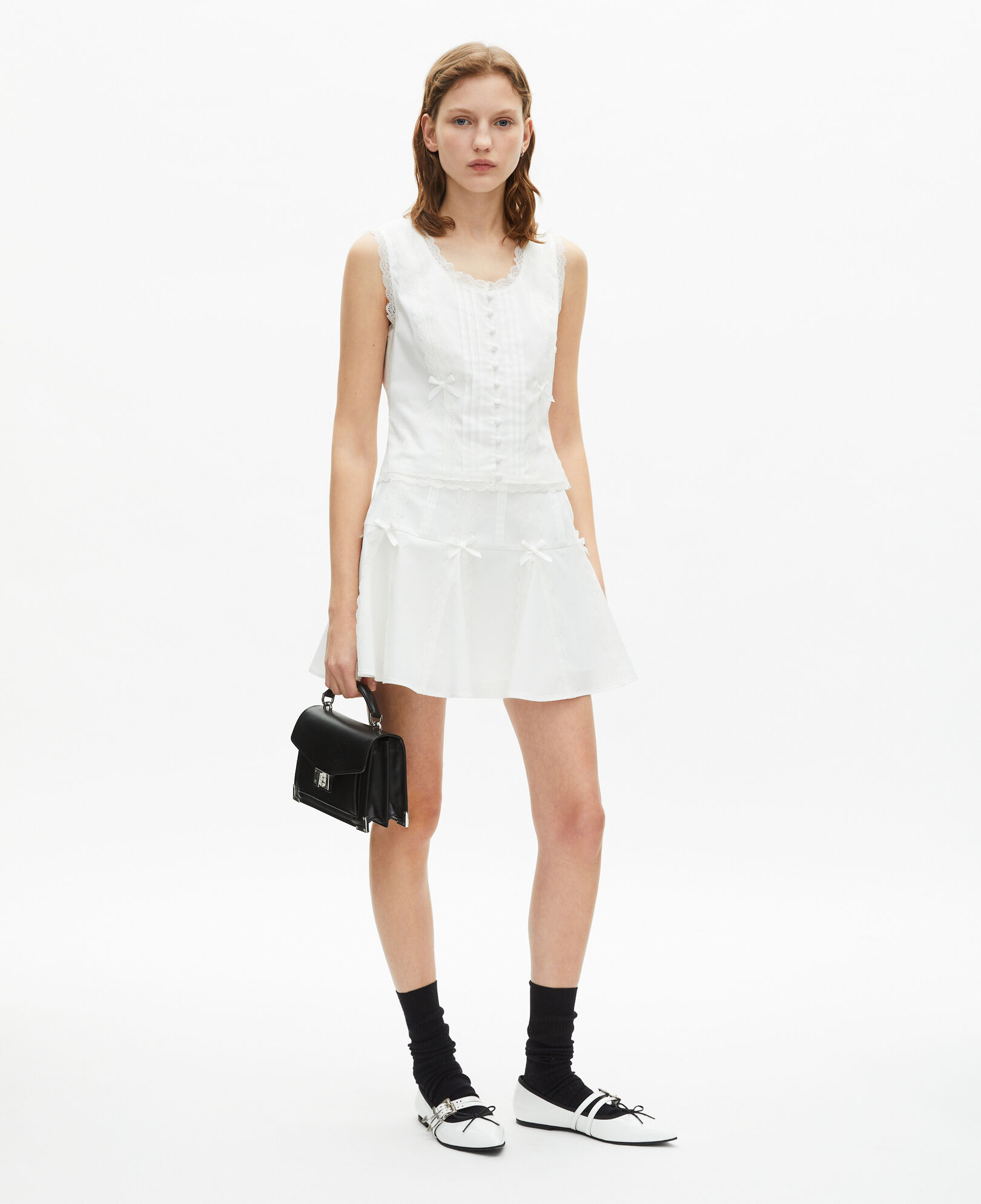 The Kooples DAMEN ECRU kurzer rock mit schleifendetails in ecru