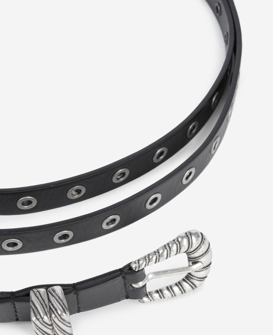 The Kooples F BLACK black leather double wrap belt
