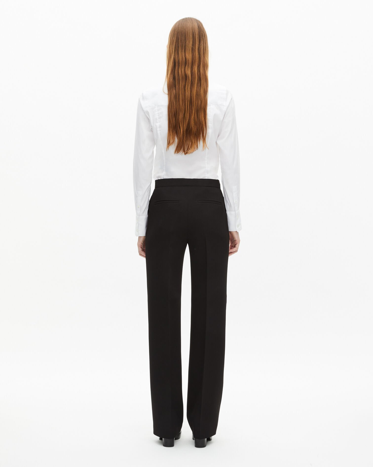 Pantalon tailleur en crêpe coupe droite noir, BLACK, hi-res image number null