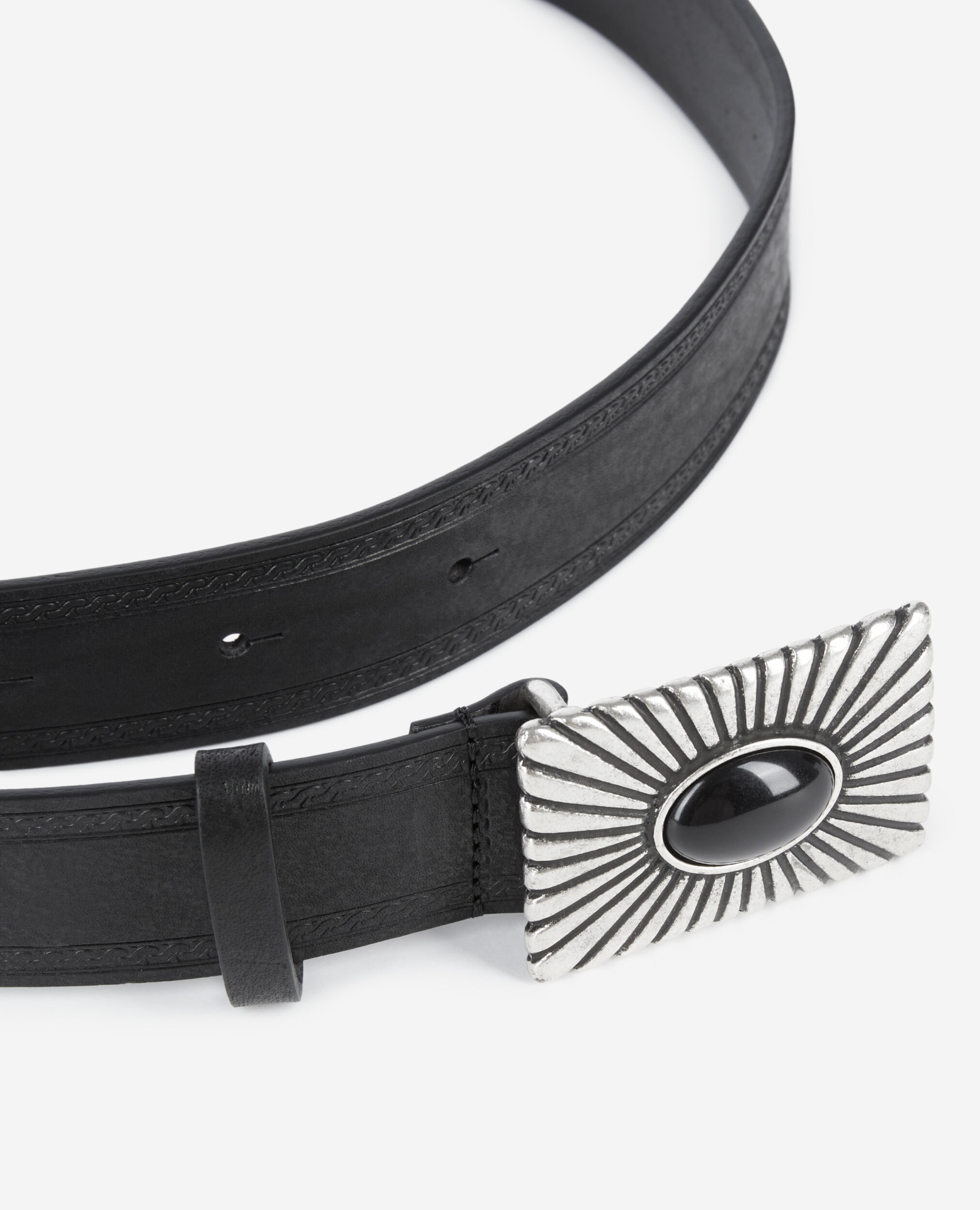 Ceinture en cuir noir, BLACK, hi-res image number null