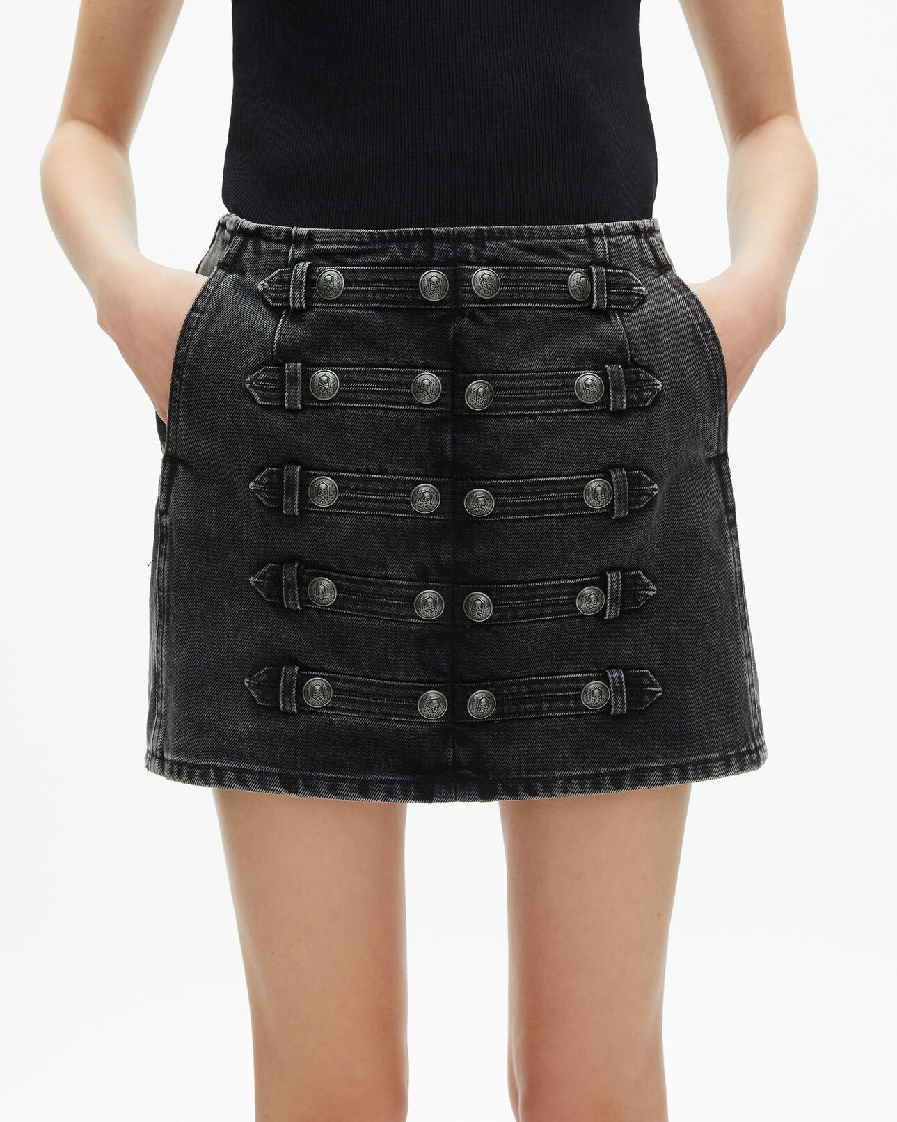The Kooples WOMEN BLACK WASHED short skirt in grey denim
