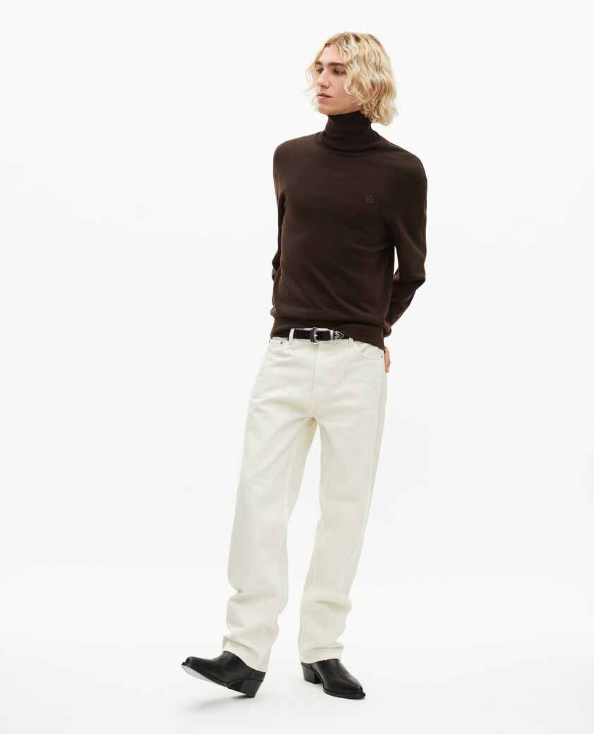 The Kooples HOMME DARK BROWN pull col roulé en laine mérinos marron