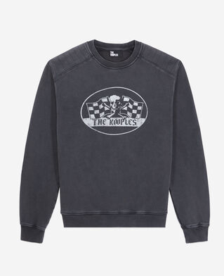 The Kooples MEN BLACK WASHED men's black sweatshirt with racing skull serigraphy
