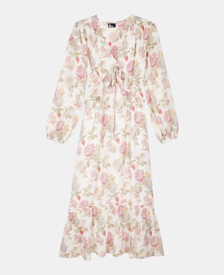 The Kooples F BEIGE / RED long floral printed silk dress