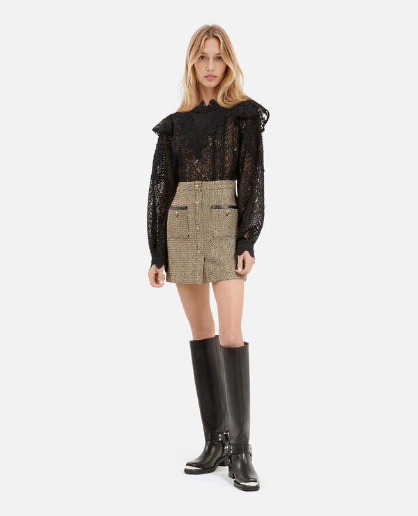 The Kooples FEMME BLACK / GOLD jupe courte dorée