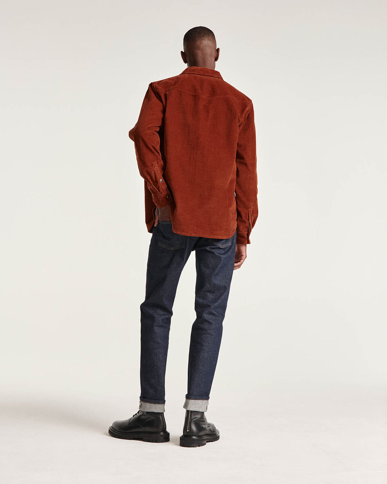 The Kooples MEN DARK RED western-style orange corduroy shirt