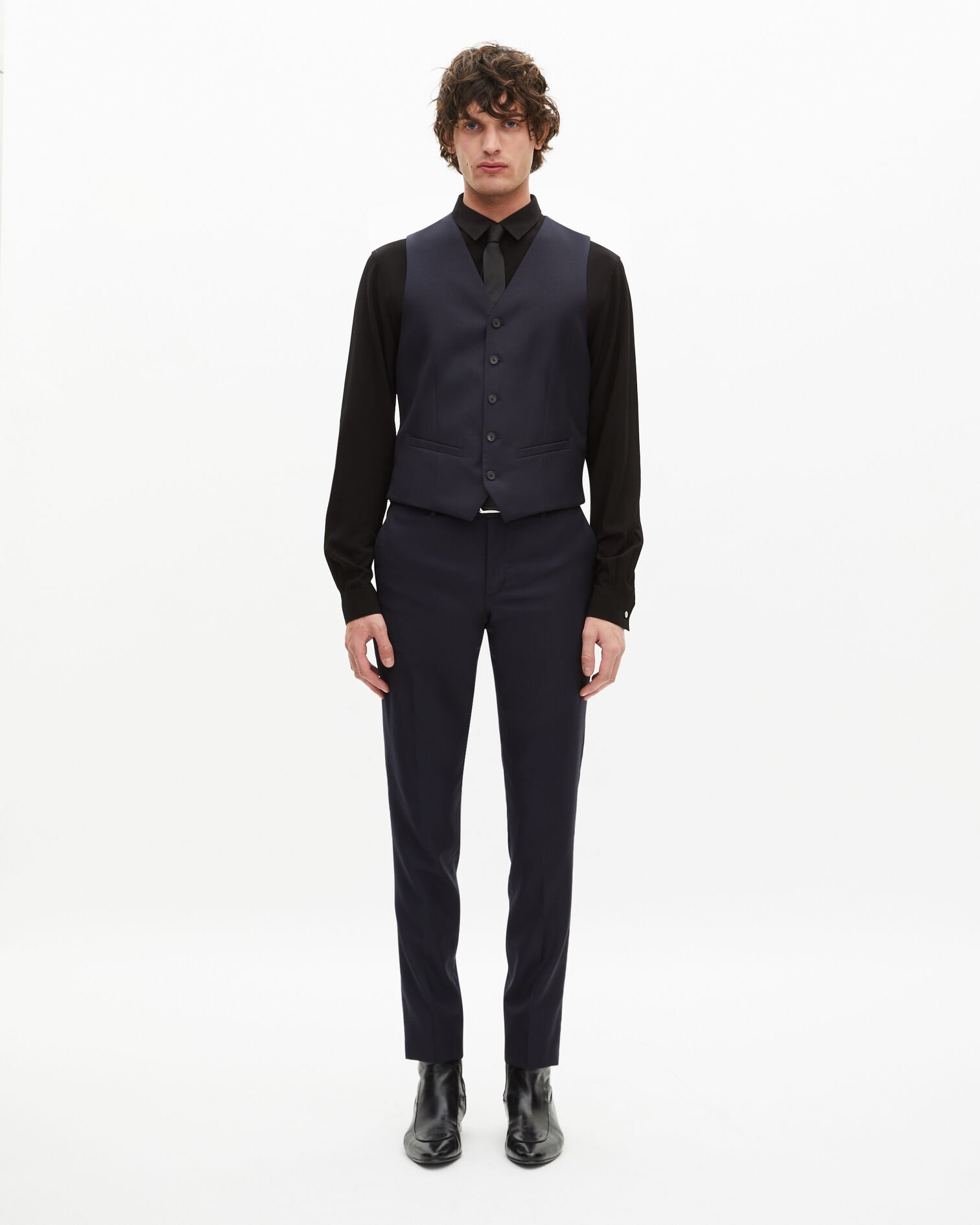 Gilet de costume en laine bleu marine, DARK NAVY, hi-res image number null