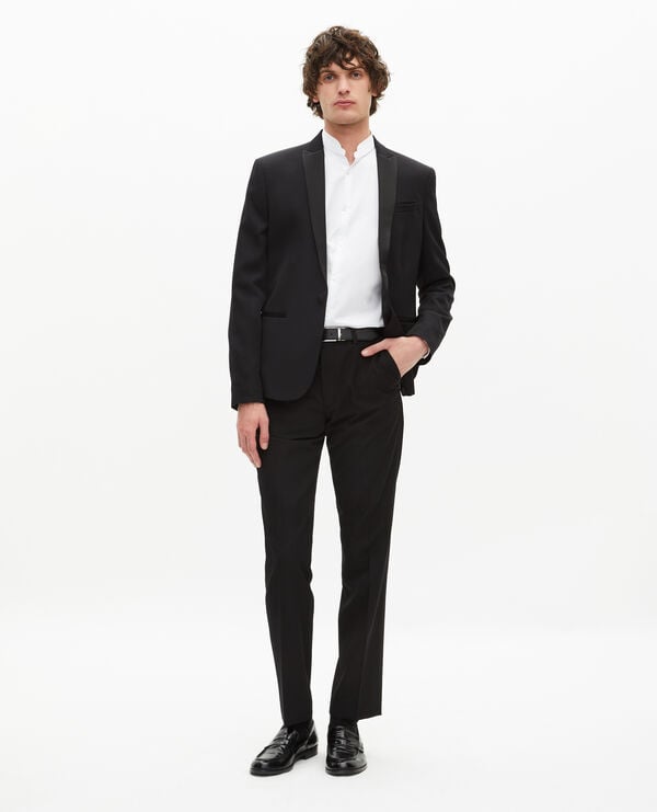 The Kooples MEN BLACK black straight satin detail tuxedo pants